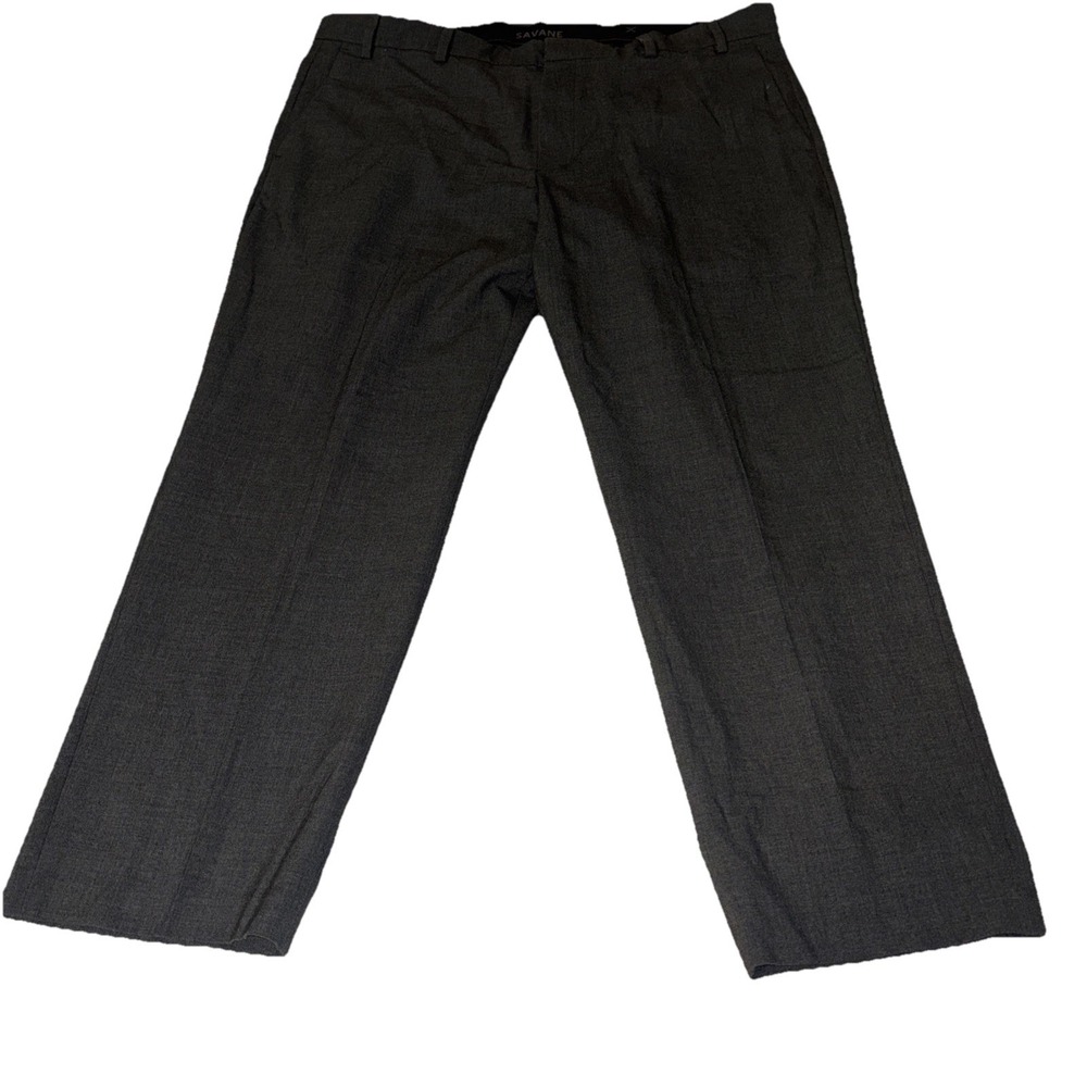 Savane Men's Dress Pants Gray 40x29 Flat Front Stretch Career Slacks